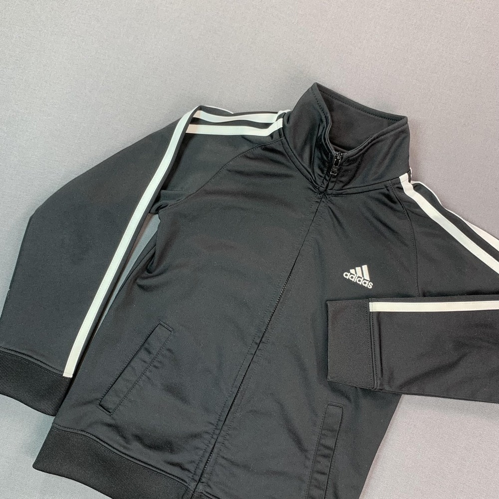 Adidas Track Jacket Youth 6 Black 3-Stripes Full Zip Sport Logo Athletic AG5902